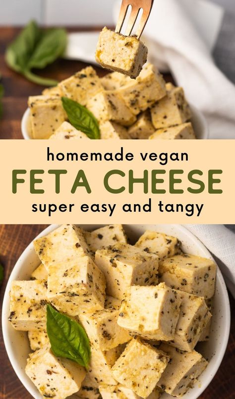 Vegan Feta Cheese Recipe, Cheese Substitute, Greek Salads, Tofu Feta, Vegan Feta, Vegan Feta Cheese, Vegan Cheese Recipes, Quick Easy Vegan, Feta Recipes