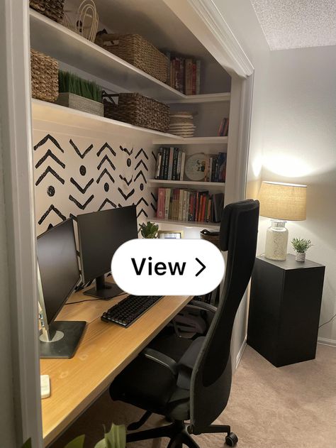 Wfh Office Closet, Desk Closet Combo Home Office, Desk Hidden In Wardrobe, Desks In A Closet, Turn Small Closet Into Office, Closet Made Into Office, Built In Closet Office, Closet Office Ideas Small Diy, Home Office Closet Organization Ideas