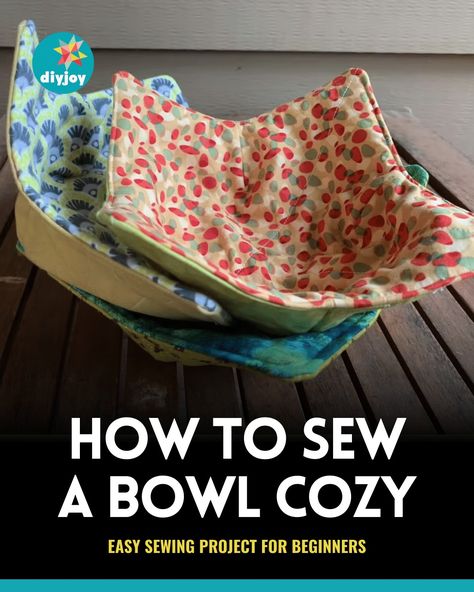 Easy Microwave Bowl Cozy Sewing Tutorial Microwave Bowls Pattern, Microwave Hot Pads Pattern Fabric Bowls, Bowl Hot Pads, Microwave Bowl Holders Pattern, Quilted Microwave Bowl Cozy Free Pattern, Microwave Bowl Cozies, Microwave Cozy Pattern Fabric Bowls Free, Hot Bowl Cozy Pattern, Bowl Cosies Pattern