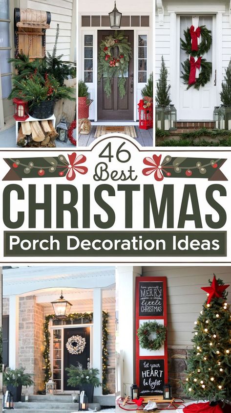 46 Cozy Christmas Porch Decoration Ideas to Try How To Make Your Front Porch Look Nice, Front Porch Table Christmas Decor, Cheap Christmas Porch Decorating Ideas, Christmas Porch Table Decor, Christmas Decor Outdoor Porch, Small Christmas Trees On Front Porch, Front Porch Ideas Christmas Decor, Small Front Porch Ideas Christmas, Porch Christmas Tree Decorations