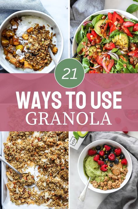 Do you love granola and want some inspiration on new ways to use it? Maybe you have a bag of granola in the pantry and you need some granola breakfast ideas? Here are 21 ideas for what to eat with granola, one of my favorite foods! What To Eat With Granola, Healthy Homemade Granola Recipe, Granola Snacks, Pashmina Saree, Plant Based Recipes Breakfast, Health Women, Compote Recipe, Wellness Selfcare, Granola Breakfast