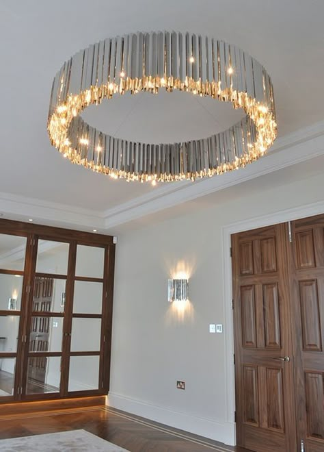 Chandelier Close To Ceiling, Entry And Dining Room Lighting, Simple Dining Room Lighting, Chandalear Lighting, Shanderlear Lights, Entry Way Chandelier Ideas, Contemporary Lighting Chandelier, Tall Chandelier, Chandelier Design Modern