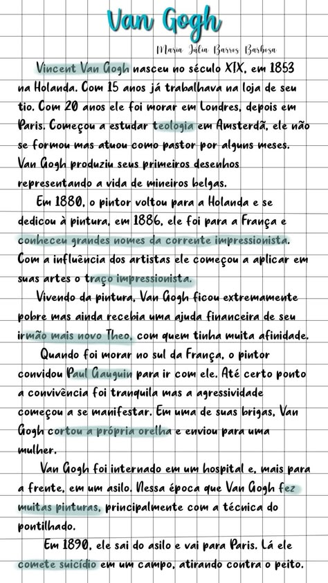 Esse resumo é totalmente original e se pegar não oculte meu nome, plágio é crime! Seja honesto! Arte Van Gogh, Study Organization, Study Methods, Bullet Journal School, Lettering Tutorial, Study Time, School Hacks, Good Grades, Study Planner