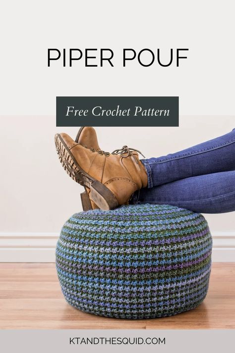 Free Crochet Pouf Pillow Pattern - Piper Pouf | KT and the Squid Crochet Pouf Pattern Free, Diy Crochet Pouf, Crochet Pouf Pattern, Scrap Crochet, Feet Pillow, Thread Crafts, Crochet Pouf, Crochet Pattern Instructions, Basic Stitches