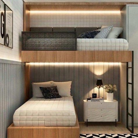 Mums are making double height bunk beds to give their kids more space in their bedrooms Scandinavian Built In Bunk Beds, Bunk Bed Rooms, Design Ložnic, Bunk Beds Built In, Bunk Rooms, Bunk Bed Designs, Kids Interior Room, Small Room Design, Bunk Room