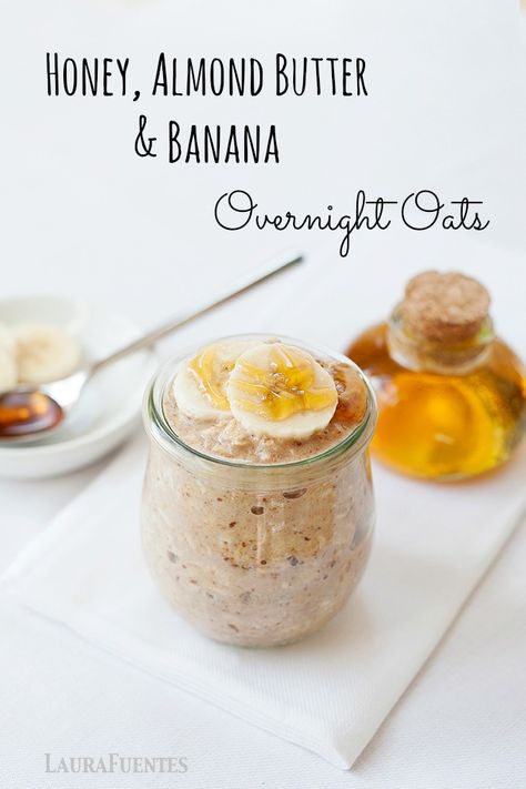 Honey, Almond Butter, and Banana Overnight Oats: Delicious Breakfast that's easy and sweet for busy mornings. Healthy oats recipes | breakfast ideas | honey overnight oats | almond butter overnight oats | oats recipes | oatmeal recipe ideas #breakfastideas #overnightoats #breakfast #recipes #honey #almondbutter #banana #bananas #oats #oatmeal #overnightoats Honey Overnight Oats, Almond Butter Overnight Oats, Healthy Oats Recipes, Almond Butter And Banana, Oats Recipes Breakfast, Healthy Oats, Oat Recipes Healthy, Oat Recipes, Banana Overnight Oats