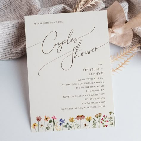 Engagement Party Simple, Couples Engagement Party, Watercolor Meadow, Bright Wedding Colors, Wildflower Bridal Shower, Summer Invitation, Couples Shower Invitation, Couples Shower Invitations, Boho Bridal Shower