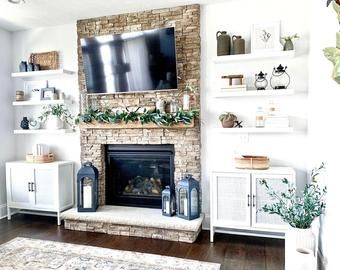 Above Mantel Tv Cabinet, What To Put On Sides Of Tv Living Rooms, Scandinavian Fireplace Bookshelf, Shiplap Wall On Sides Of Fireplace, Fireplace With Windows On Each Side Shiplap, Living Room Furniture Layout With Tv Over Fireplace, Stone Fireplace Floor To Ceiling Wall Shelves, Fireplace With Floating Shelves On Sides Stone, Fireplace Bookcase Stone