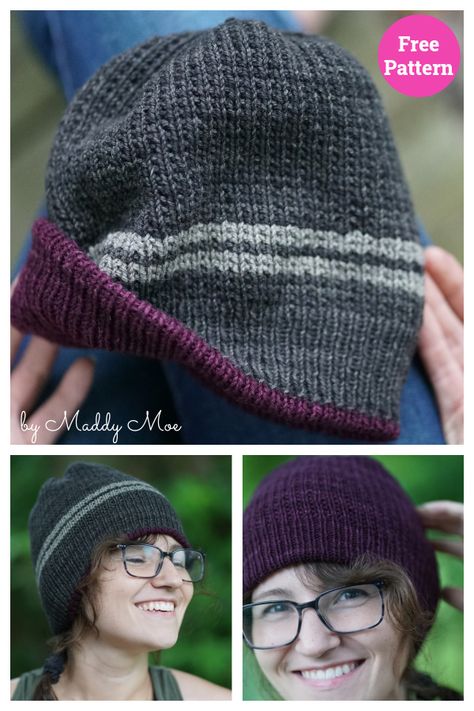 Dichotomy Reversible Beanie Hat Free Knitting Pattern Double Knitted Hats Patterns Free, Double Layer Knit Hat Pattern, Double Knit Beanie Free Pattern, Hat Free Knitting Pattern, Beanies Knitted, Reversible Beanie, Crochet Project Free, Beanie Knitting Patterns Free, Beret Pattern