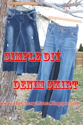 The Cherry Mama: Easy Denim Skirts For All Seasons Denim Skirt Diy Old Jeans, Diy Jean Skirt From Jeans, Diy Denim Skirt From Jeans, Denim Diy Upcycling, Diy Jean Skirt, Skirts Inspiration, Jeans Into Skirt, Skirts Crochet, Boho Style Jeans