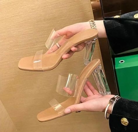 *Ladies Transparent fashion heels* *Sizes:37 38 39 40 41 42* *Price-3,000 Apricot Heels, Country Shoes, Clear Sandals, Summer High Heels, Clear Shoes, Summer Heels, Open Toe High Heels, Slipper Shoes, Pump Sandals