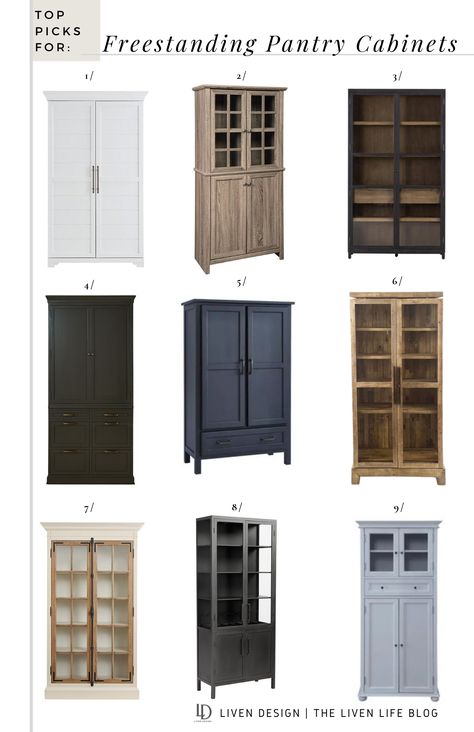 Modern Farmhouse Storage Cabinet, Large Kitchen Pantry Cabinets, Tall Display Cabinet Glass Doors, Pantry Hutch Cabinet, Cabinet Small Space, Appliance Garage Kitchen, Stand Alone Kitchen Pantry, Kitchen Glass Cabinet, Kitchen Armoire