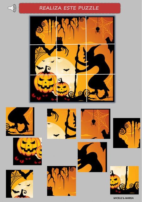 Puzzle Halloween worksheet Halloween Puzzles For Kids, Halloween Puzzles Printables, Halloween Jigsaw Puzzles, Easter Templates Printables, Halloween Puzzles, Cub Scout Activities, Halloween Worksheets, Halloween Games For Kids, Fall Art Projects