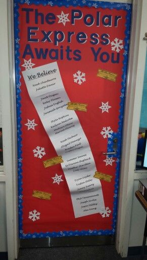 My friends and I decorated this door for our kids classroom. The Polar Express theme Polar Express Decorations, Polar Express Ideas, Polar Express Activities, Polar Express Day, Polar Express Christmas Party, Polar Express Theme, Christmas Desk, Polar Express Christmas, Door Decorations Classroom Christmas