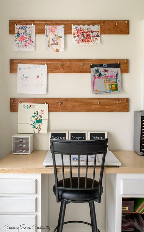 In order to make homework time a little easier, you may want to consider adding a kid-friendly workstation to your home! With space to display their artwork and work on any school projects, giving your kids a space that’s all their own can be a great way to redesign a corner of the playroom. Kids Homework Station, Kids Art Display, Harry Styles Imagine, Diy Kids Art, Displaying Kids Artwork, Art Display Kids, Homework Station, Homeschool Room, Kids Study