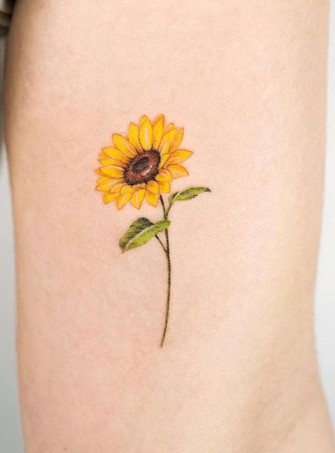 Inspirational Sunflower Tattoos Circle Tattoo Shoulder, Flower Sun Tattoo, Tattoo With Moon, Nemo Tattoo, Snowglobe Tattoo, Inside Tattoo, Sunflower Tattoo Simple, Tattoos Cute, Circle Tattoo