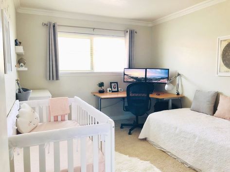 Our tiny nursery/office/guest room. Those without a designated nursery - share your combo space here! - October 2019 Babies | Forums | What to Expect Nursery Office Ideas, Baby Room And Office Combo, Office And Nursery Combo, Office Nursery Combo, Nursery Office Combo, Nursery Guest Room Combo, Guest Room Office Combo, Guest Room Combo, Small Baby Room