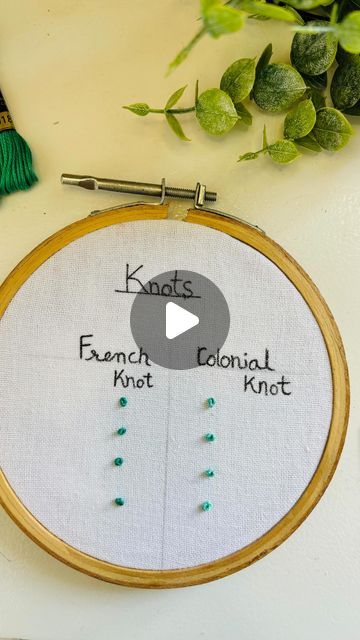 Knots and Threads on Instagram: "French knot & colonial knot tutorial👇🏻

The Colonial Knot looks pretty much like the French Knot but has a higher profile, which means, it looks more prominent. Also, while we wrap around twice in the same direction for the French Knot, we wrap around in an ‘8’ shape to make the Colonial Knot.
.
.
.
#trending#embroidery#embroidered#tutorial#threadwork#handmade#reels#reel#reelsinstagram#reelitfeelit" Embroidery French Knot Tutorials, How To Do A French Knot Embroidery, French Knot Embroidery Designs, Colonial Knot, Trending Embroidery, Knot Stitch, Burr Basket, Knot Embroidery, Knot Tutorial