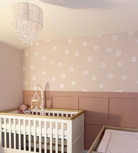 Pink Walls Nursery, Girl Nursery Ideas Pink, Pink Wall Panelling Bedroom, Pale Pink Nursery Walls, Accent Wall Nursery Girl Pink, Panelling Nursery Pink, Baby Girl Neutral Nursery, Baby Girl Nursery Neutral, Dusky Pink Nursery