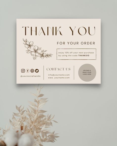 Printable Business Thank You Card Template Small Business - Etsy Kuwait Thank You For Buying Cards, Kartu Ucapan Terimakasih Online Shop, Business Thank You Cards Design, Business Card Design Templates, Boho Business, Business Cards Layout, Business Printables, Small Business Online, Small Business Packaging Ideas