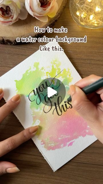 Diy Watercolor Cards, Calligraphy Background, Watercolour Background, Calligraphy Cards, Card Decoration, Hand Painted Card, Diy Techniques, Watercolor Calligraphy, Background Diy