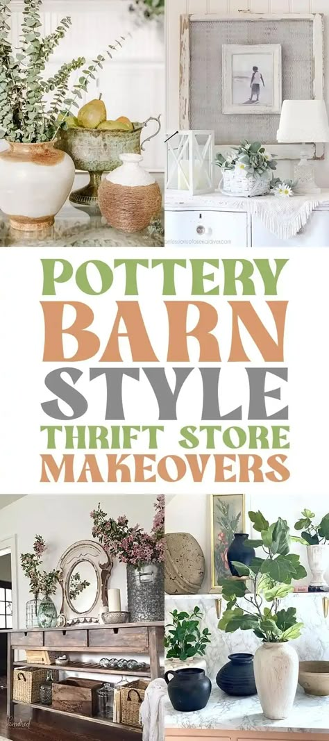 Diy Pottery Barn Decor, Vintage Spring Aesthetic, Color Palette Vintage, Pottery Barn Hacks, Thrift Decor, Farmhouse Thrift Store Makeovers, Pottery Barn Diy, Vintage Spring Decor, Spring Mantle Decor