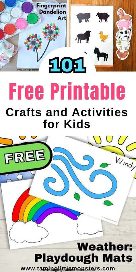 101 Fun, Easy and Free Printables for Kids. Hands-on, print and play activities for toddlers, preschoolers and kindergarteners. #freeprintables #toddler #preschool #kindergarten Kindergarten Craft Printable, Preschool Print Out Activities, Aba Printable Activities, Activities For 2 Year Kids At Home Printable, Totschooling Printables Free, Printable Learning Activities Toddlers, Toddler Activity Sheets Free Printables, Preschool Busy Book Free Printables, Montesorri Activities Preschool Kids