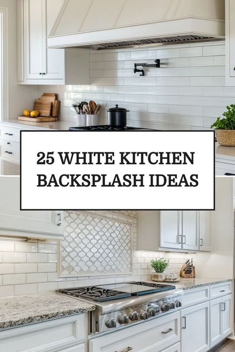 Discover stunning white kitchen backsplash ideas for your modern farmhouse style. Be inspired by chic white tiles that elevate your kitchen's aesthetic. Whether you prefer a classic subway tile or a unique brick design, these ideas will transform your space. Create a bright, clean look with these contemporary white kitchen backsplash options. From sleek tiles to textured bricks, find the perfect inspiration for your home renovation project. Unique White Tile Backsplash, White Brick Kitchen Backsplash, Kitchen Ideas Sink, Brick Kitchen Backsplash Ideas, Subway Tile Kitchen Backsplash Ideas, White Subway Tile Kitchen Backsplash, White Brick Kitchen, Backsplash Kitchen White, White Subway Tiles Kitchen Backsplash