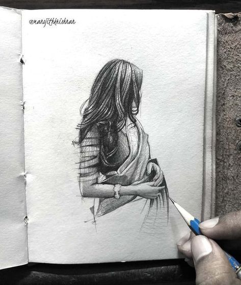 Pencil Potraits Sketch, Indian Aesthetic Sketch, Quick Pencil Sketches, Amazing Sketches Pencil, Sketch Ideas Girl, Creative Drawings Unique, Desi Sketch, Aesthetic Pencil Sketches, Indian Girl Drawing