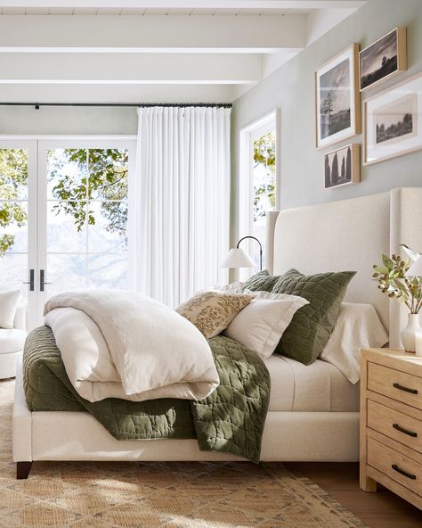 Layer on the comfort with new bedding inspiration! Which look do you love most? Pottery Barn Master Bedrooms Decor, Waffle Duvet Cover, Tufted Upholstered Bed, Center Point, Green Bedding, Upholstered Bed, Master Bedrooms Decor, Room Interior Design, Book Shelf