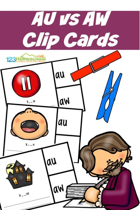 As you are studing the phonics vowel teams, you will come accross au and aw words. Come learn the rules for au aw words as well as words lists to practice reading and spelling these words. FInally, grab our free printable clip cards for a fun au and aw activities for first graders. Aw Words, Free Phonics Printables, Phonics Printables, Sound Words, Vowel Team, Word Free, Phonics Lessons, First Grade Activities, Phonics Words