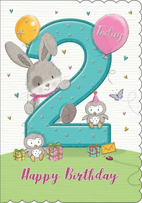 Happy 2nd Birthday Card for A Girl Aged 2 Years Old - Piccadilly Greetings | eBay Birthday Boy Quotes, Happy Birthday Baby Girl, Bunny Character, 6th Birthday Party, Happy Birthday Boy, Old Birthday Cards, Happy Birthday Kids, 2nd Birthday Boys, Happy Birthday Wishes Photos