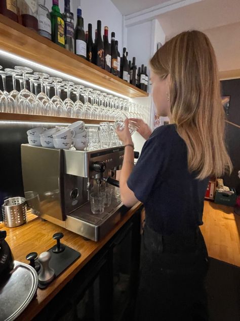 Working Aesthetic Restaurant, Waitress Astethic, Working Resturant Aesthetic, Job Aesthetic Restaurant, Work Aesthetic Restaurant, Job Aesthetic Waitress, Part Time Job Aesthetic Cafe, Working As A Waitress Aesthetic, Brewing Coffee Aesthetic