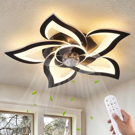 【Personality Geometric Ceiling Fan 】—This modern and fashionable geometric ceiling fan with light has a built-in silent pure copper reversible motor, which can bring stable and strong power without noise, and the bladeless ceiling fan have the function of forward and reverse. The wind speed of the fan with light can be controlled by the remote control, and the suitable and comfortable wind force can be adjusted, which is suitable for rooms of 150-300 ft², such as dining room, bedroom, living roo Lights Room Decor, Geometric Ceiling, Bladeless Ceiling Fan, Flower Ceiling, Ceiling Fan With Lights, Black Ceiling Fan, Modern Flush Mount, Flush Mount Ceiling Fan, Flush Mount Lights