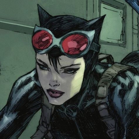 Catwoman Profile Picture, Cool Comic Art, Female Character Pfp, Catwoman Goggles, Cartoon Characters With Bangs, Dark Haired Characters, Scary Cartoon Characters, Catwoman Cartoon, Selina Kyle Icon