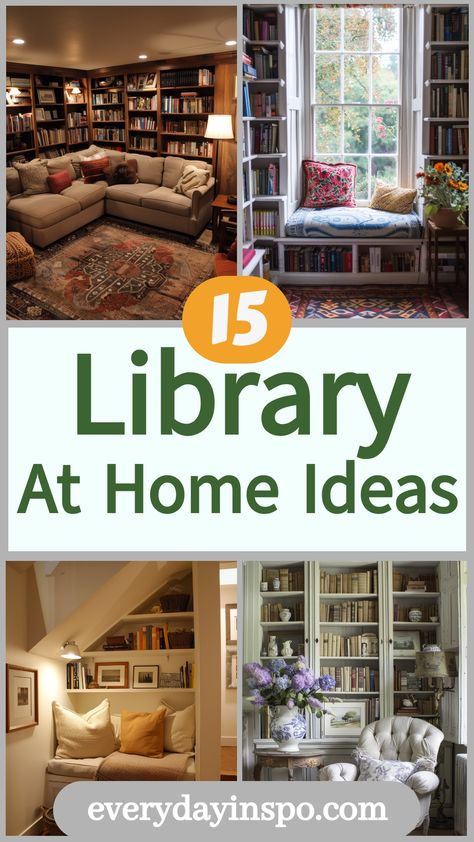 Make a cozy home library using these tips and tricks for inspo. Home Office Library Ideas Cozy, Home Library Seating, Reading Room Ideas Cozy, Home Library Design Cozy, Cozy Home Library Ideas, Home Office Library Ideas, Diy Home Library, Room With Bookshelves, Library Book Shelves