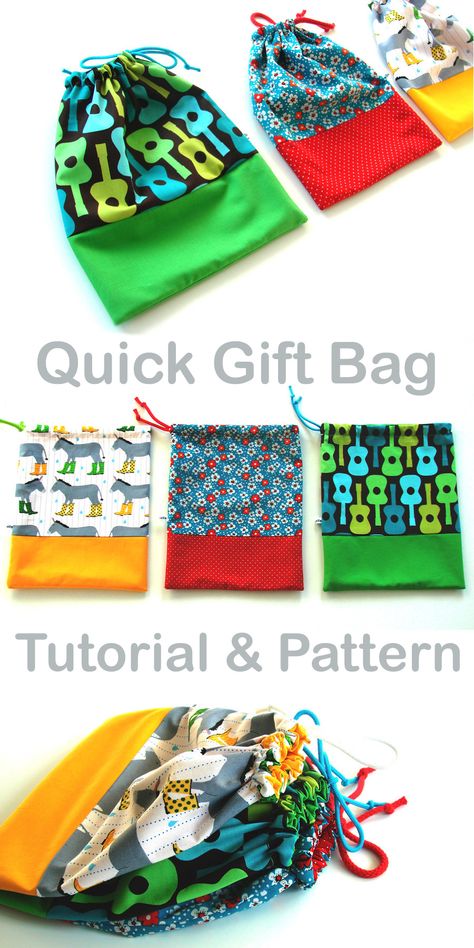 Quick Gift Bag Tutorial & Pattern Simple Small Bags To Sew, Birthday Fabric Gift Bags, Small Gift Bag Sewing Pattern, Free Gift Bag Sewing Pattern, Gift Bag Pattern Sewing, Simple Fabric Bag, Reversible Fabric Gift Bags Diy, Fabric Gift Bags Pattern Free, Lined Fabric Gift Bags Diy Free Pattern