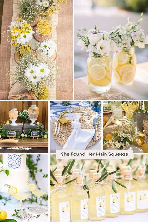 Kitchen Tea Party Ideas, Lemon Engagement Theme, Bridal Shower Lemons Theme, Rustic Lemon Theme Party, Rome Bridal Shower Theme, Mommas Main Squeeze, Bridal Shower Themes Lemon, Lemon Themed Engagement Party Ideas, Lemon Picnic Theme