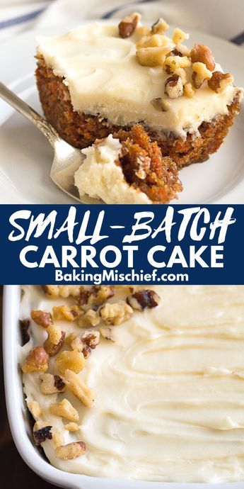 Personal Carrot Cake, Flour Less Cake, Carrot Cake Recipe 8x8 Pan, Dessert With Cream Cheese Frosting, Small Batch Biscuit Recipe Easy, Carrot Cake With Cream Cheese Frosting, Desserts For Two Easy Quick, Six Inch Cakes, Snack Cake Recipes 8x8