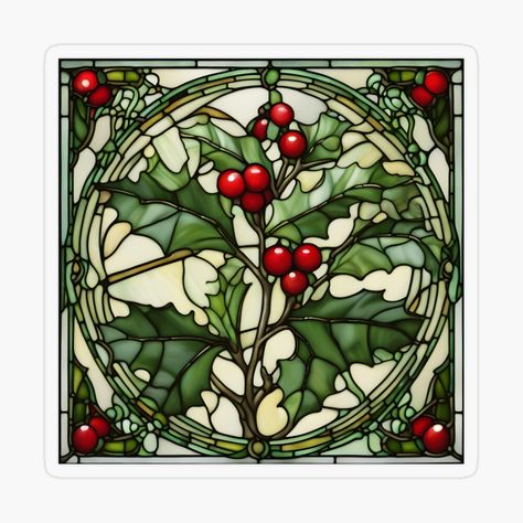 Get my art printed on awesome products. Support me at Redbubble #RBandME: https://www.redbubble.com/i/sticker/Christmas-Holly-in-stained-glass-by-NouveauAge/154645834.O9UDB?asc=u Mistletoe Ornament, Secret Santa Gift Ideas, Yankee Swap, Stain Glass Window Art, Mistletoe Christmas, Holly Tree, Glass Window Art, Glass Sticker, Winter Signs