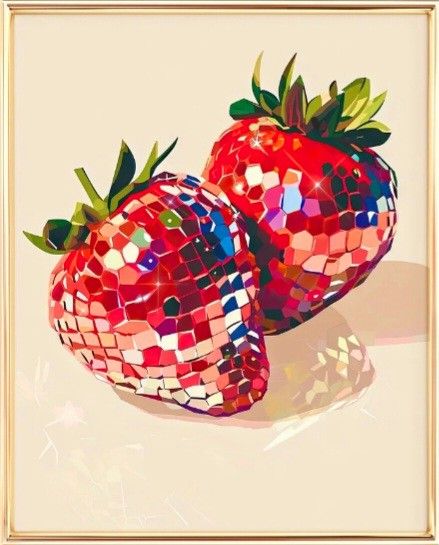 Strawberry Disco Ball, Disco Wall Art, Strawberry Pictures, Disco Ball Poster, Disco Ball Art, Room Coquette, Disco Wall, Strawberry Art, Girls Room Wall Decor