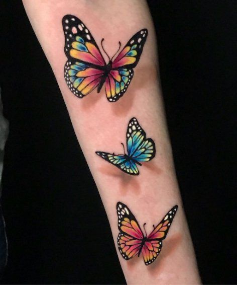 Tato 3d, Realistic Butterfly Tattoo, Colorful Butterfly Tattoo, Tato Tradisional, 3d Butterfly Tattoo, Butterfly Wrist Tattoo, Kristina Webb, Small Butterfly Tattoo, Butterfly Tattoos For Women