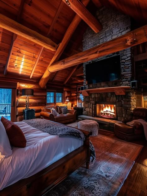 Cabin Interiors Bedroom, Cabin House Aesthetic, Log Cabin Bedrooms, Cabin Rooms, Cabin Homes Interior, Luxury Cabins, Log Cabin Interior, Cabin Bedroom, Dream Cabin