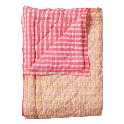 Pink Quilt, Colorful Bedding, Wooden Printing Blocks, Pink Quilts, Pink Sale, Tell A Story, Living Room Shop, Running Stitch, Block Printing