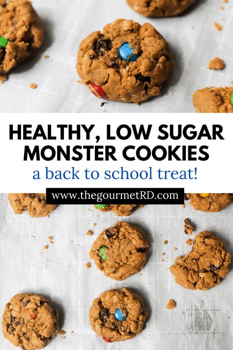 Healthy Monster Cookies, Healthy Food Desserts, Culinary Arts Recipes, Low Sugar Treats, Monster Cookie Bars, Monster Cookies Recipe, Sugar Cookie Recipes, Peanut Butter Oats, Dessert Treats