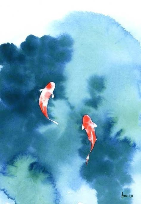 Watercolor Paintings Easy, 수채화 그림, Arte Inspo, Easy Watercolor, Koi Pond, Beginner Painting, Watercolor Inspiration, Drawing Tutorials, Koi Fish