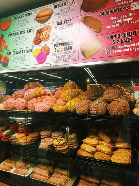 giant mexican pastries (pan dulce) at an international grocery in columbus, oh, usa Mexican Baked Goods, Pan Dulce Aesthetic, Mexican Bakery Aesthetic, Mexican Bakery Shop, Mexican Store, Mexican Grocery Store, Mexican Bakery, Mexican Pastries, 2025 Manifestation