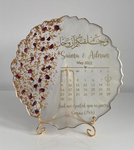 Resin Calendar Plaque Ring Plate Ring Tray Nikkah Plaque Nikkah Tray Wedding Tray Nikkah Gift Resin Ring Tray - Etsy UK Nikkah Tray, Islamic Decoration, Wedding Calendar, Resin Products, Ring Plate, Ring Tray, Wedding Crafts Diy, Allah Photo, Dried Rose Petals