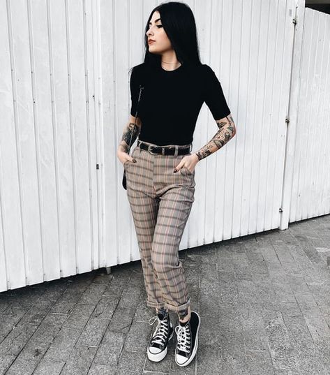 Work Outfits Women Warehouse, Soft Grunge Outfits Office, Business Casual Hipster, Work Outfits With Tshirts, Office Overalls Outfit, Business Casual Rocker Chic, Edgy Outfits Office, Alternative Adult Fashion, Alternative Office Outfits Women