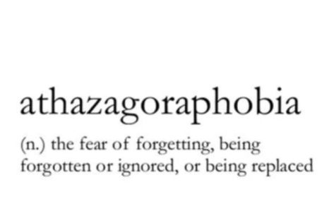 Words & Definitions | Athazagoraphobia (n) the fear of forgetting, being forgotten or ignored, or being replaced Phobia Words, Forgotten Quotes, Unique Words Definitions, Uncommon Words, Fancy Words, Word Nerd, Weird Words, Unusual Words, Rare Words